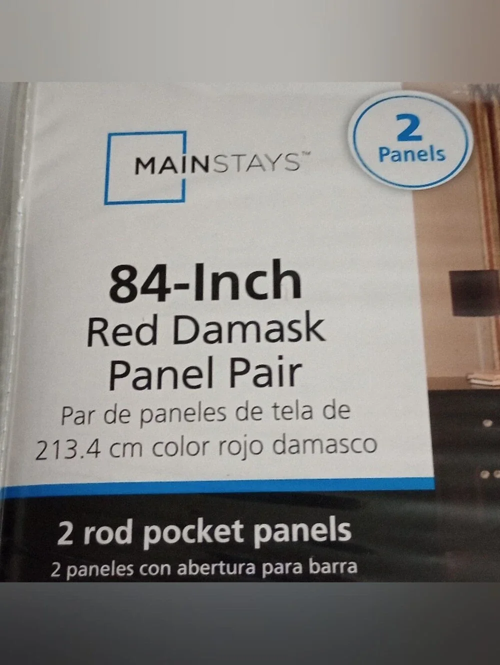 Mainstays 84 Inch Red Damask Striped Curtain Rod Pocket Panel Pair